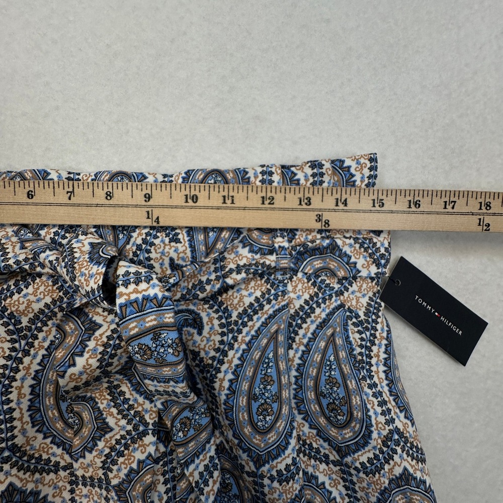 Tommy Hilfiger Paisley Shorts Women Medium Blue Belted Tie Waist Boho Resort NEW - Picture 6 of 11